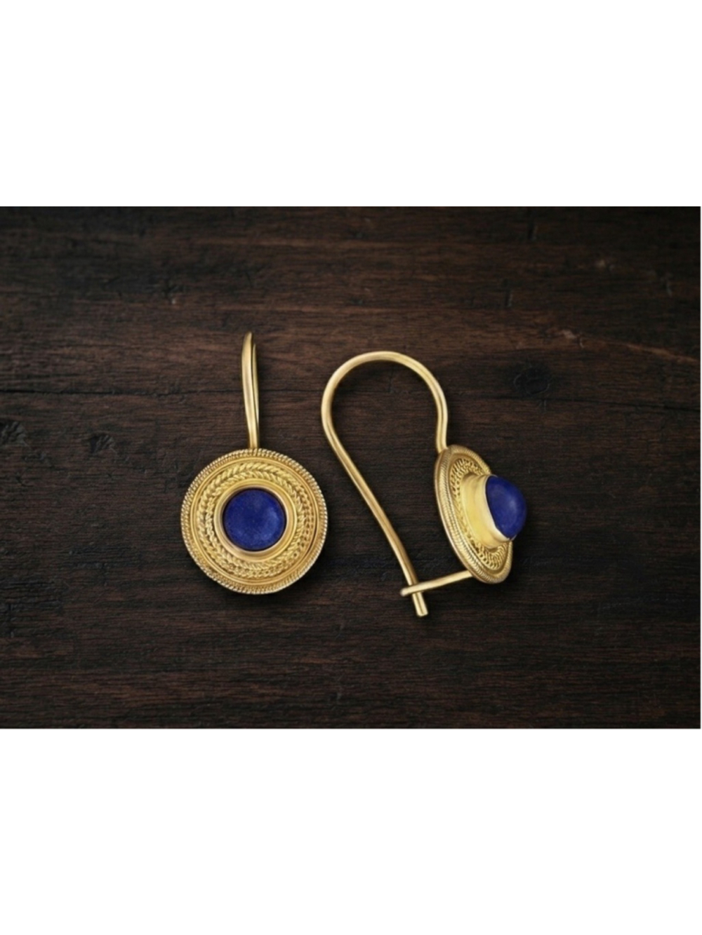 Museum Earrings Baroque Peal Gold Chunky Dangle Vintage Lapis Lazuli Athena